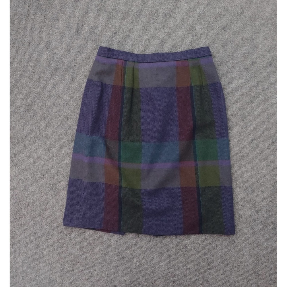 Vtg Mary Flaherty Skirt Womens 10 Purple Plaid 100% Lambswool Lined Made Ireland
